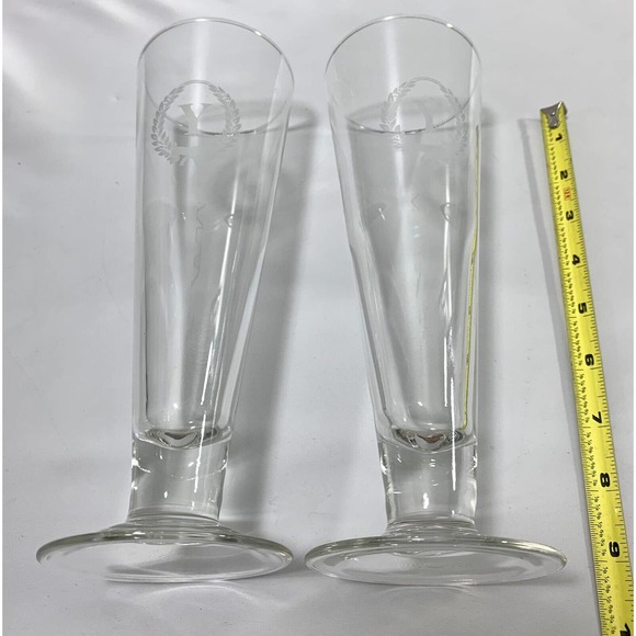 Two Tall Champagne Flutes Monogram Y Wedding Glasses Barware 9" - Picture 5 of 8